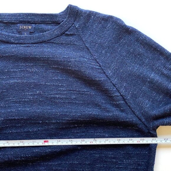 J.Crew Mens Cotton Navy Crewneck Sweater Size L Textured Raglan Sleeve Preppy - Picture 9 of 9